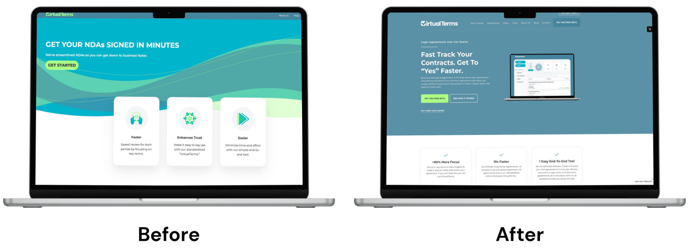 VirtualTerms website, before and after