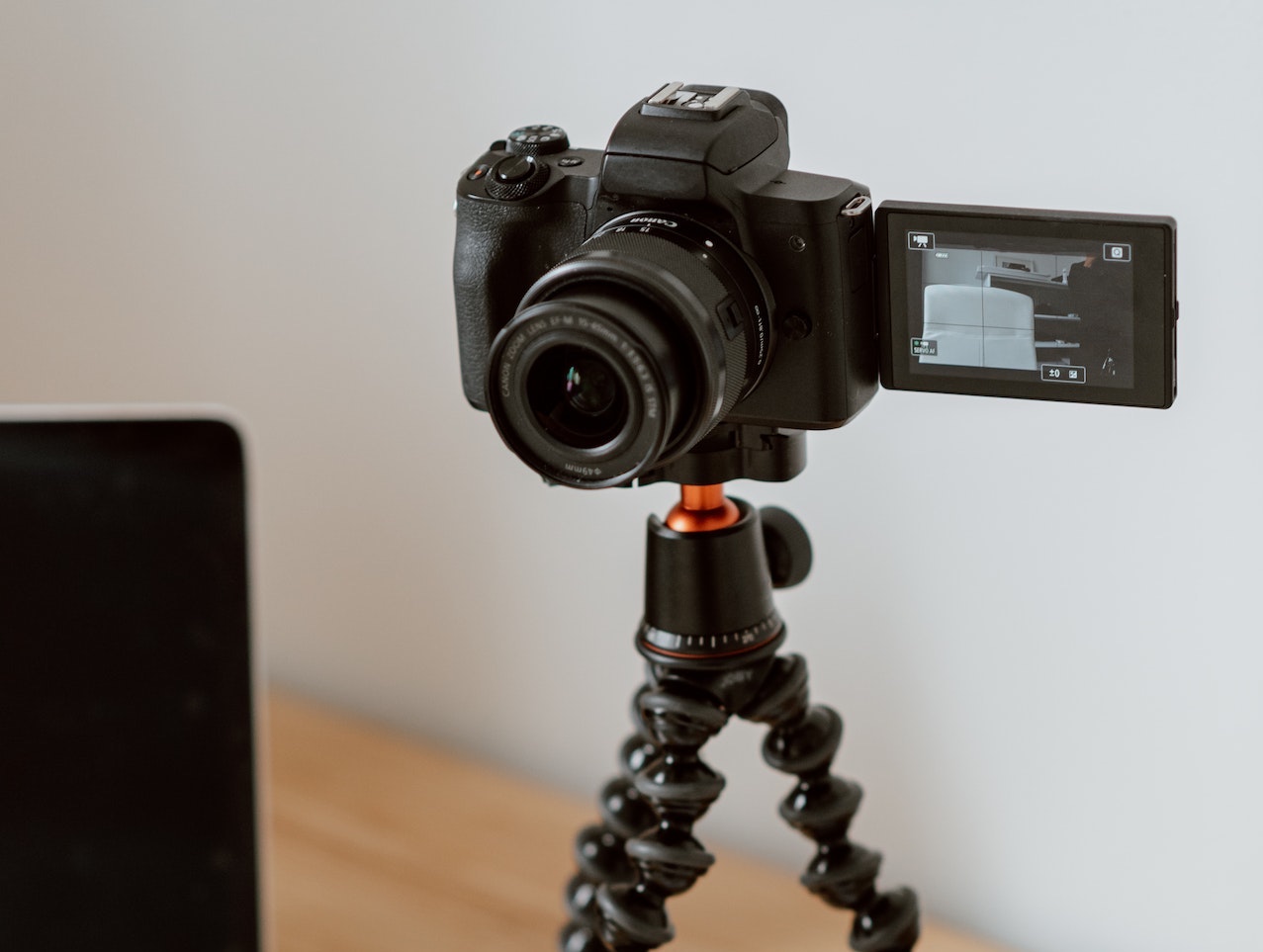 Video camera on desk.